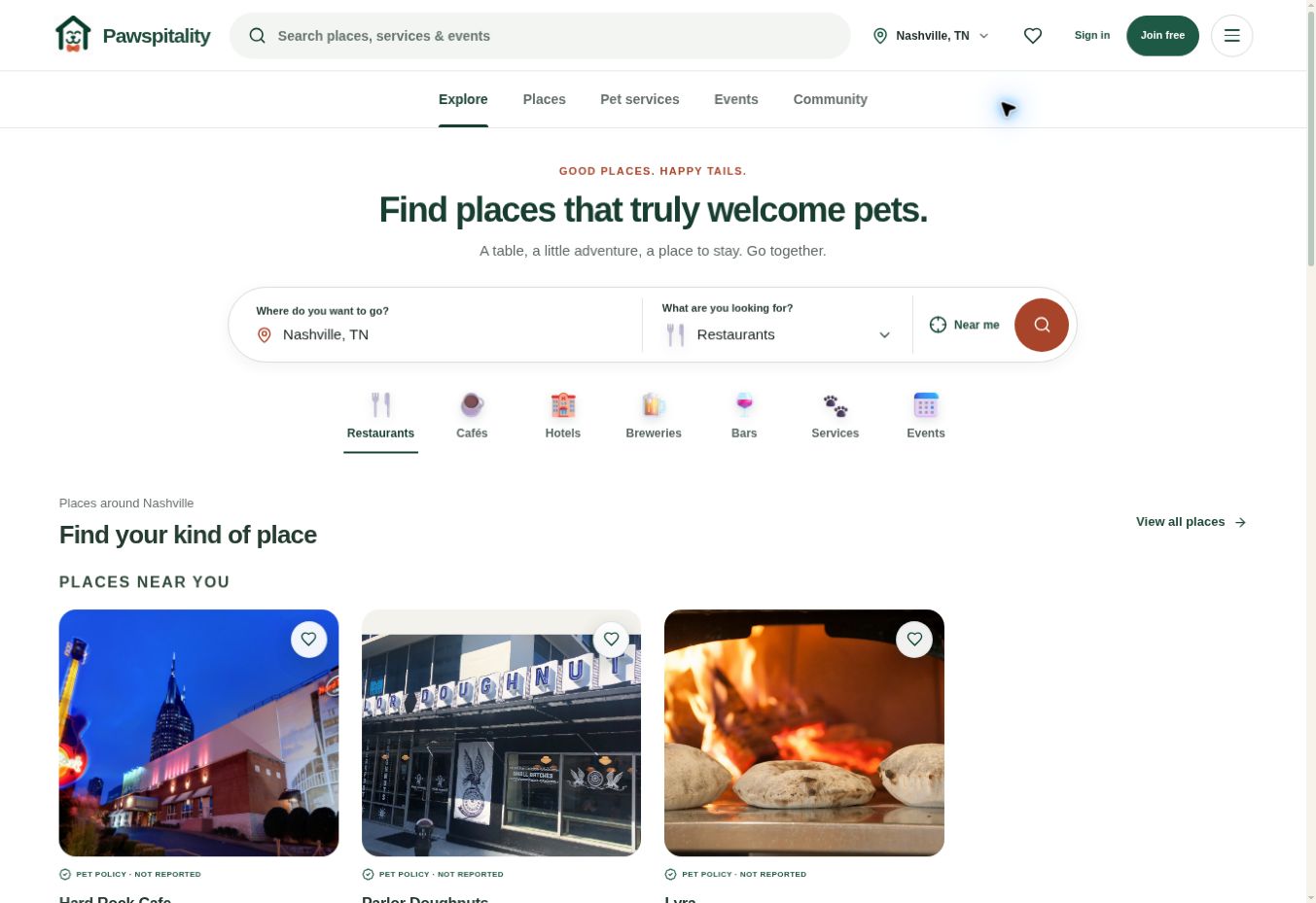 Pawspitality: Discovery homepage